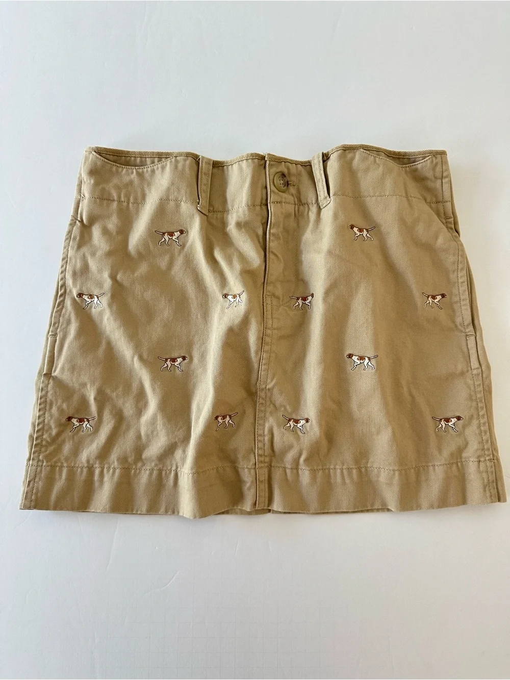 Ralph Lauren Girls Khaki Mini skirt With Embroidered Dogs Size 16 Classic